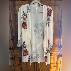 Flora Nikrooz Cream Floral Kimono Robe XS